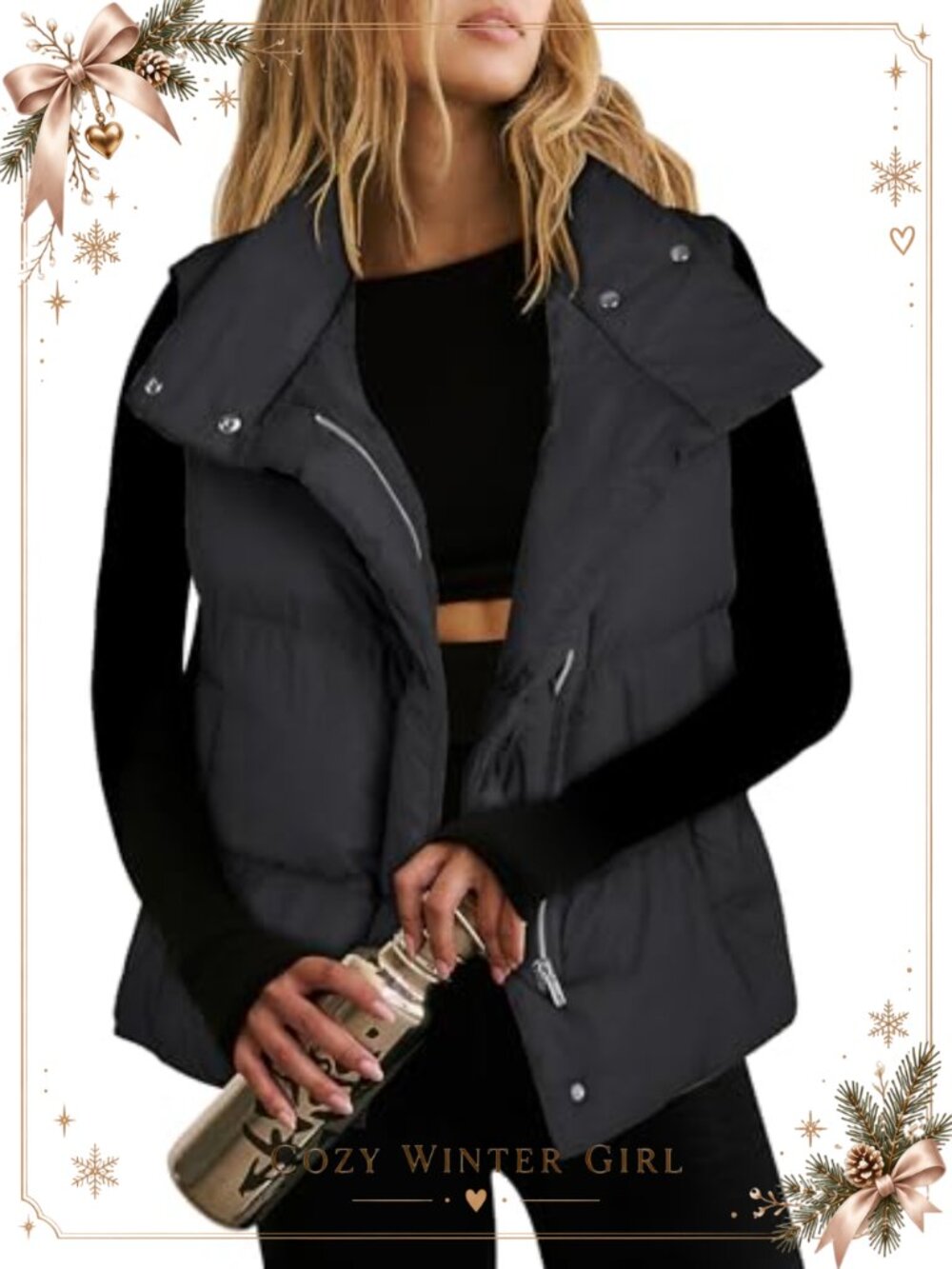 ANRABESS Women's Puffer Vest Sleeveless Zip Up Stand Collar Quilted Lightweight